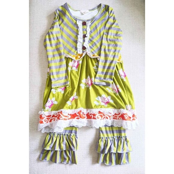 Honeydew girls boutique ruffle outfit set boho 7-8 tunic pants set - Picture 2 of 6
